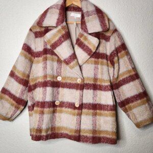 Corey Lyn Calter CLC Plaid Double-Breasted Pink Red Women's Coat Size Large